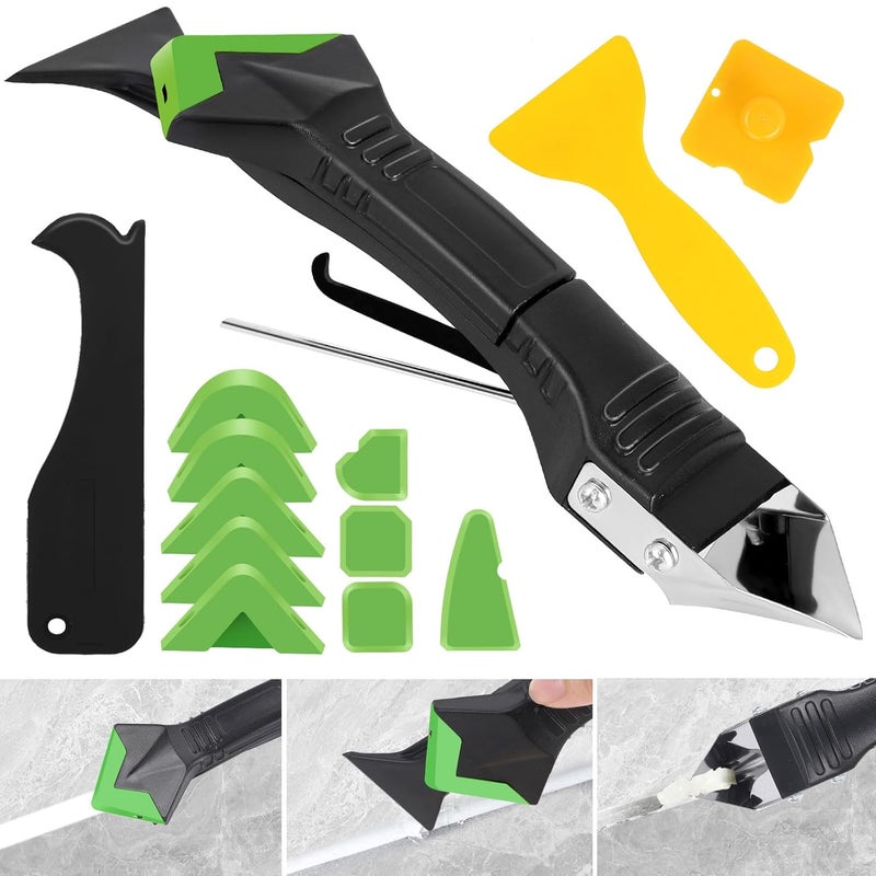Jidomifurnis Caulking Tool 5 in 1, Caulk Remover & Silicone Sealant Finishing Kit with Grout Scraper and 6 Silicone Pads, Ideal for Kitchen, Bathroom, and Window Sealing - Image 1